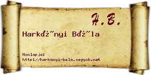 Harkányi Béla névjegykártya